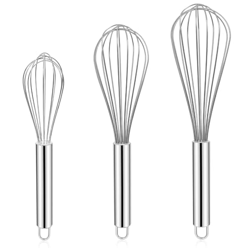 3-Pack Stainless Steel Kitchen Whisks, 8/10/12 Inch Wire Balloon Whisk Set for Cooking, Whipping, Mixing & Baking