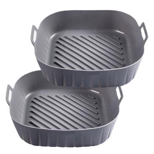 Golden Associate Silicone Liners Square for 8 to 8.5 inch Air Fryer, 2 Pcs Non-stick Food-grade Reusable Basket Baking Tray Airfryer Accessories, Grey - size: 8'' square