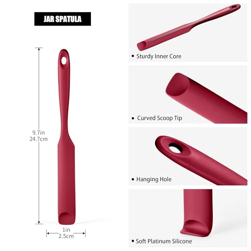 Doosu Silicone Jar Scraper Spatula Long Handle for Peanut Butter (Red) - color: Red, size: 9.7in (jar spatula)