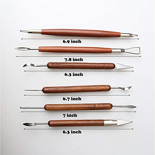 S & E TEACHER'S EDITION 6 Pcs Pottery & Clay Sculpting Tools, Double-Sided, Smooth Wooden Handles. (Pack of 2) - size: 6 PCS (Pack of 2)