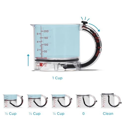 Dreamfarm Upcup All-in-1 Adjustable Measuring Cup, Metric & Imperial Measurements up to 1 Cup - Black/Clear - size: 1 Cup
