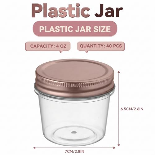 novelinks 4 oz Plastic Small Mason Jars and Small Plastic Jars with Lids - color: Rose Gold, size: 40 Pack 4 Ounce