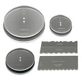CAKESAFE Essential Cake Decorating Acrylic Disk Kit - 3 Sets - Round 5.5”, 7.5” and 9.5" Disk Sets (2 disks per size), 2-8" Icing Scrapers with 1 Scraper Edge and 3 Cake Comb Patterns - size: 2 - 5.5”, 7.5, & 9.5" Disks & Scraper/Combs