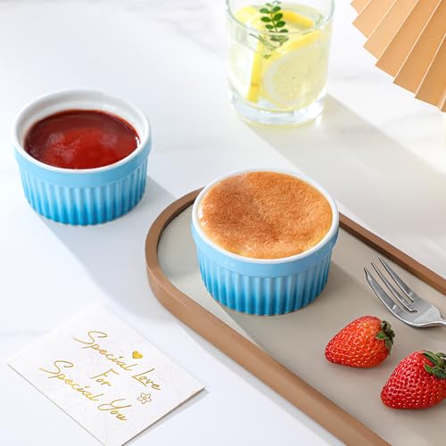 MALACASA 4 oz Ceramic Ramekins, Oven Safe Souffle Dishes, Set of 6, Blue - color: Blue, size: 4 Oz
