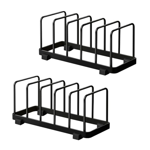 2 Pack Metal Dish Plate Rack Pot Lid Holder Kitchen Organizer (Black) - color: Black