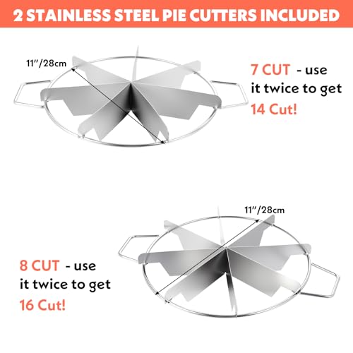 2-Pack Pie Cutter 8 Slice & 7 Slice - 13.6" Stainless Steel Pie Slicer & Cheesecake Cutter, Commercial-Grade Cake Slicer for Even Slices, Perfect for Pies, Pizzas, Desserts