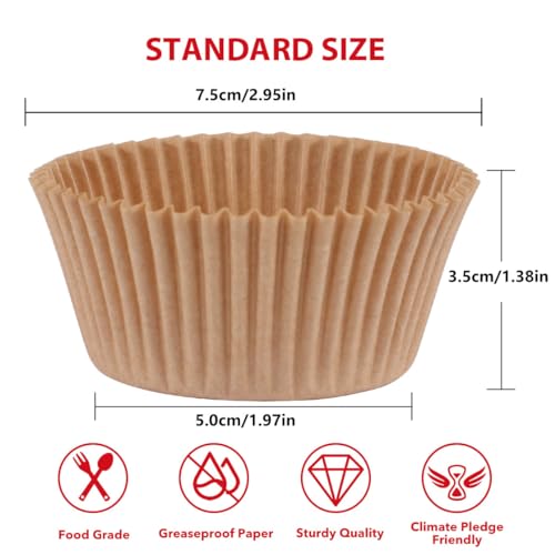 Caperci Standard Cupcake Liners for Baking Paper Muffin Liners Cups 200pcs - color: Natural