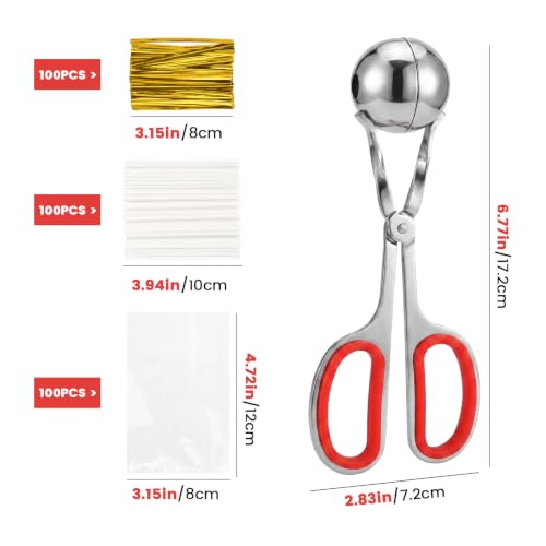 Cake Pop Mold Sticks Set, Ball Shape Cake Pop Maker Mold with 100 Pcs Paper Sticks, Clear Wrappers & Gold Twist Ties, DIY Lollipop Baking Tools for Candy & Cake Pop Making