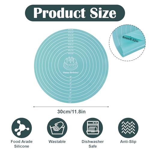Cake Turntable Mat,11.8In Round Silicone Baking Mat