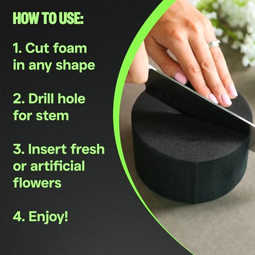 XCEL Floral Foam Blocks - Reusable, Weather Resistant Craft Foam Fresh & Artificial Flower Arrangements, Faux Florist Foam Planters Florist Supplies (Black 5" Round x 3" Thick - 6 Pack) - color: Black 5" Round x 3" Thick - 6 Pack