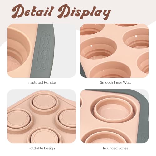 Silicone Muffin Pans for Baking with Metal Frame, 12-Cup Silicone Muffin Pan, BPA-Free Nonstick Coating, Easy Release & Clean, Oven & Dishwasher Safe ,Versatile for Baking, Custards & Cupcakes(Pink) - size: 12-Cup