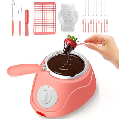 8.45oz Melting Fondue Pot, MINI Electric Chocolate Melting Set, Chocolate Fondue Fountain, Warmer Machine for Milk Chocolate, Cheese, Butter, Candy, Pink