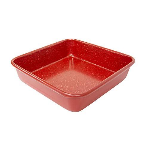 casaWare 7-Inch Toaster Oven Ultimate Series Commercial Weight Ceramic Non-Stick Coating Square Pan (Red Granite) - color: Red Granite