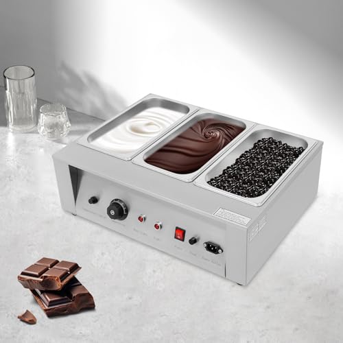 3 Tanks Commercial Chocolate Melting Machine 300W 26.46lbs Stainless Steel Electric Chocolate Tempering Machine Chocolate Warmer Melting Pot w/ 77-185°F Temp Control for Butter Cheese Cream - size: 3 Tanks, 300W