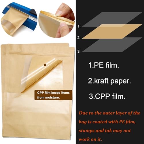 50 Pack Kraft Resealable Bags with Window for Storage (6 x 8.1 Inches) - size: 6 x 8.1 Inches