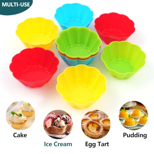 12 Pack Reusable Silicone Cupcake Liners Baking Cups Liners - color: Colored-Flower