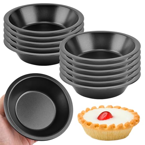 Bibabala 12pcs 5inch Desserts Black Tarts For Baking Round Tin, Mini Pie Pan Carbon Steel(Black)