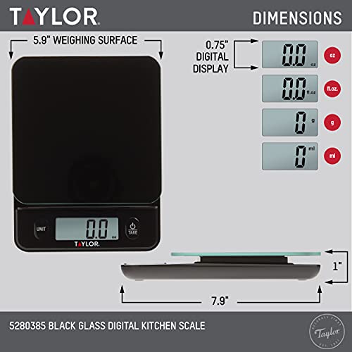 Taylor Glass Top Food Scale with Touch Controls, 11 lb Capacity, Sleek Black Design for Precision Food Measurement in Grams and Ounces (Pack of 4) - size: 11 Pounds (Pack of 4)