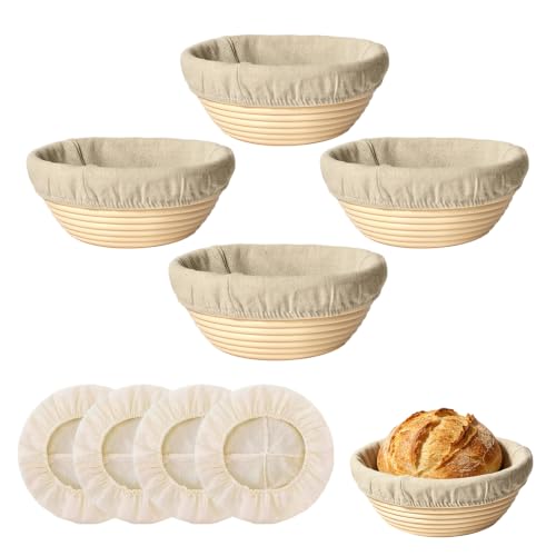 Banneton Bread Proofing Basket Set of 4 (5 inch Round) - style: 4 Round 5-inch & 4 Banneton Liners