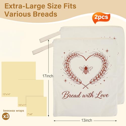 Zipper Beeswax Bread Bags for Sourdough Homemade Bread, Reusable 2 Pack - color: L-Sweetheart