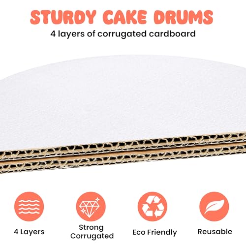 Cake Boards Drums 10 Inch Round, 1/2" Thick Decorating Supplies White 5-Pack Sturdy Corrugated Cardboard Base, Base para Pastel