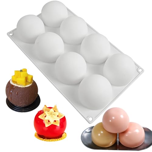 Sphere Silicone Mold for Baking Mousse Cake, 8-Cavity - color: White (Sphere)