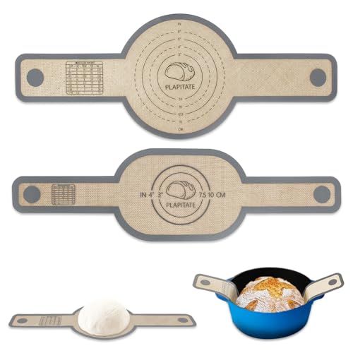 PLAPITATE Silicone Bread Sling Dutch Oven Liner, Non-Stick & Easy Clean Reusable Oval and Round Silicone Bread Baking Mat with Long Handles, Easy to Transfer Sourdough Bread - 2 Gray Set - color: Gray Oval and Round