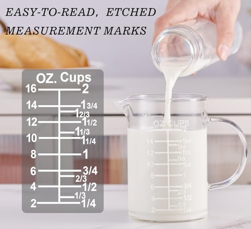 Ackers BORO3.3 Etched Glass Measuring Cup with Handle, 500 ml, 2 Cup - size: 500 ML (16 Oz, 2 Cup) - Etched Graduated