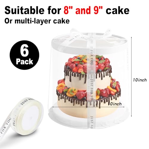 JCD Multi-Layer 6 Pack Clear Cake Box with Ribbon,Tall Cake Box Carrier, Tiered Transparent Cake Packaging Boxes 10 Inch, PET Round Cake Containers for Party (Clear lid, Round 10inch/6pcs) - color: Clear Lid, size: Round 10inch/6pcs