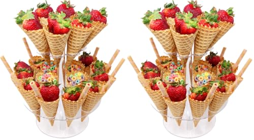 Jusalpha Clear Acrylic Ice Cream Cone/Sushi Hand Roll Stand Holder Christmas Halloween Candy Decorative (Capacity: 24) (Pack of 2) - size: 1 Set (Pack of 2)