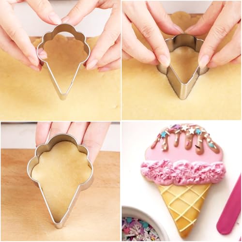 Ice Cream Cookie Cutters 8-Pc. Set, Ice Cream Cutters Stainless Steel Fondant Cutters, Popsicle, Hard and Soft Serve Ice Cream Cone (Cartoon Cookie Cutters Set) - color: Ice Cream Sets