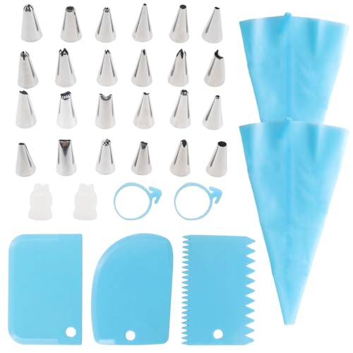33Pcs Piping Bags and Tips Set, Cupcake Decorating Kit Supplies