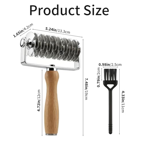 Pastry Lattice Roller Cutter 304 Stainless Steel, Wood Handle for Pie Pizza