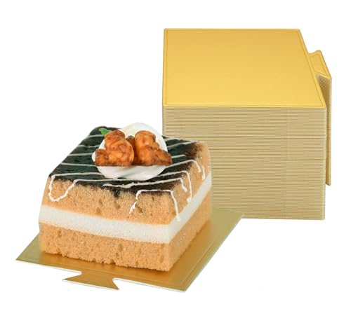 YYaaloa 100pcs 3.3 Inch Mini Square Golden Cake Boards Mousse Cupcake Base Paper Plates Dessert Board Base for Cake DIY, Baking Dessert Party Wedding Birthday (Square, 100pcs) - color: Square, size: 100pcs