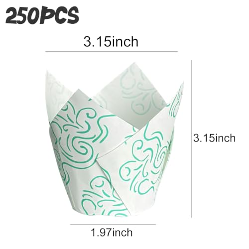 250Pcs Tulip Cupcake Liners,Parchment Paper Cupcake Liner in Standard Size - color: White Green Cloud