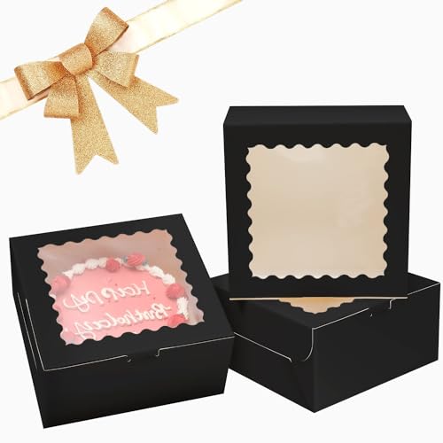 Bakepacker 36pcs 10"x10"x5" Black Cake Boxes with Window - color: Black, 10"x10"x5", 18Pcs