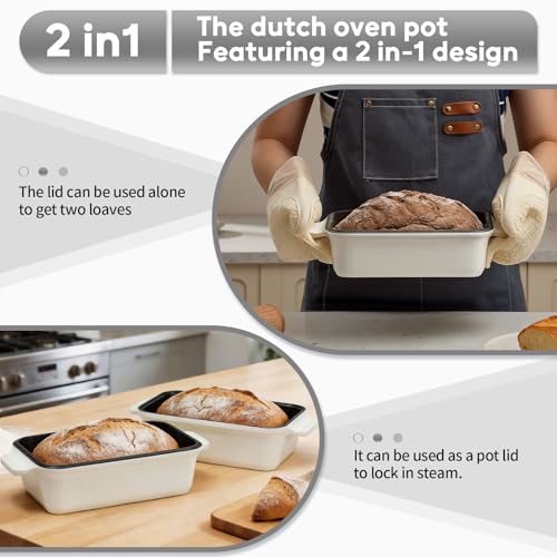 Enameled Cast Iron Dutch Oven for Sourdough Bread Baking, 9×5 Dutch Oven Pot with Lid, 2 in 1 Bread Baking Pans with Lid, Roasting & Braising, Easy Release, Oven & Induction Safe (4.2 QT,White) - color: White