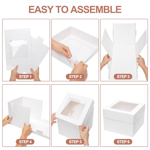 Mefleet 10pcs 14x10x6 Cake Boxes with Window Quarter Sheet Bakery Boxes