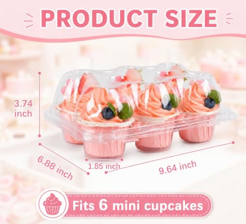 Mini Cupcake Container Boxes Holder - 6 Counts Carrier with 200 Pack Liners