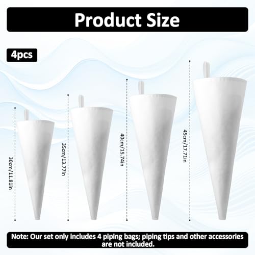 Jeffdad 4 Pcs Reusable Pastry Piping Bags, 12, 14, 16, 18 Inch Professional Pastry Bag, Large Canvas Cake Decorating Bags Icing Piping Bag for Frosting, Icing, Cupcakes, Cookies