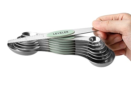 Spring Chef Stainless Steel Magnetic Measuring Spoons Set of 8, Pistachio - color: Pistachio, size: 1-Pack