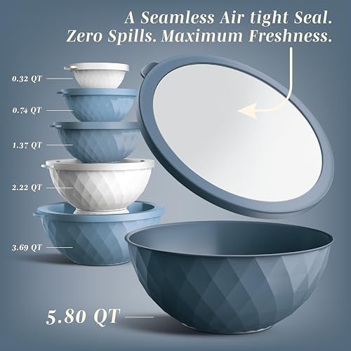 COOK WITH COLOR Mixing Bowls with Lids - 12 Piece Plastic Nesting Bowls Set includes 6 Prep Bowls and 6 Lids, Microwave Safe Mixing Bowl Set, Denim Diamond - color: Denim Diamond