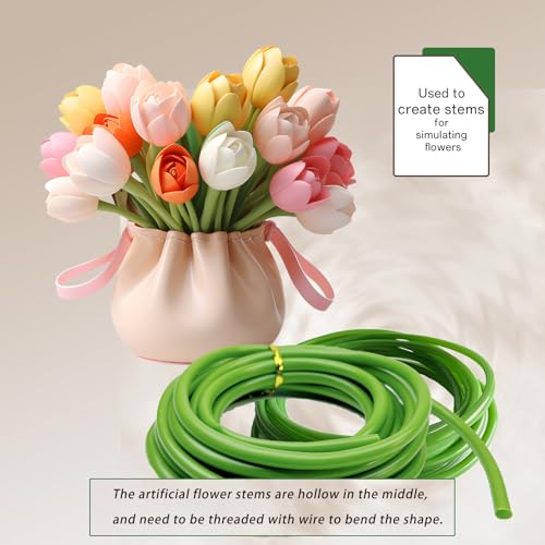 (2PCS) Green tubular flower stems wrap, used to thicken the flower stem - size: Green 4.5MM(2PCS)