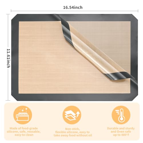 Luckyiren Silicone Baking Mat Set, Non-Stick Reusable Food-Grade Oven Liners, Half Sheet Size 16.54 x 11.62 Inch, Grey, 2 Pack - color: Grey/Beige, 0.4mm