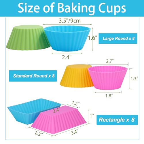 24Pack Silicone Muffin Baking Cups Cupcake Liners Lunch Box Bento Dividers - color: Colorsful, size: Large Size
