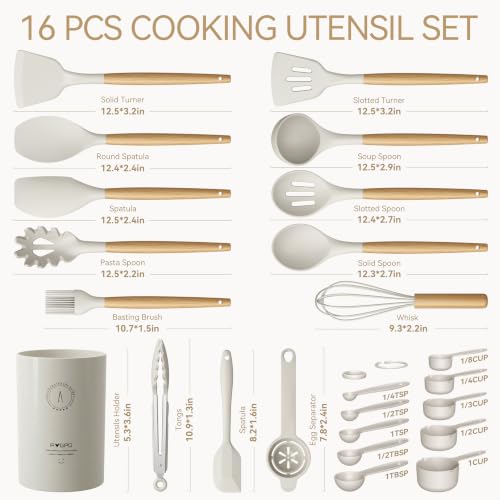 Silicone Kitchen Utensils Set, Heat-Resistant Cooking Utensils, BPA-Free - color: Khaki