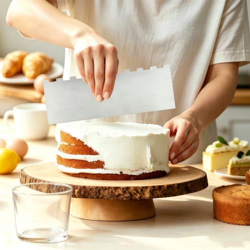 Cake Scraper Set 3PCS, Stainless Steel Flat Convex Wave with Icing Spatula
