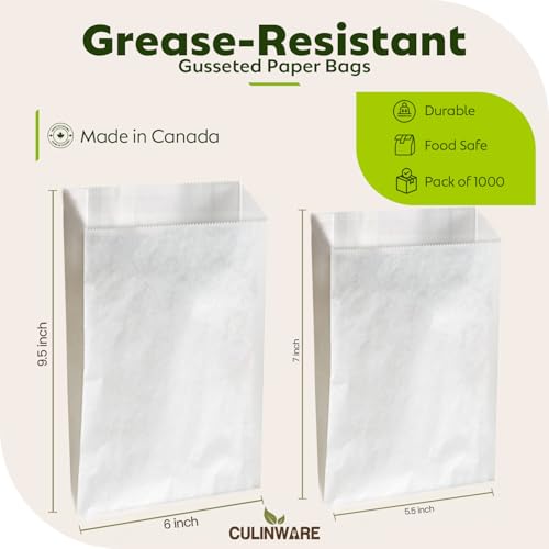 Grease Resistant - Dry Waxed Gusseted Paper Sandwich Bags - Danish White Paper Bag (1000Pcs/Pack) (6 x 2 x 9)