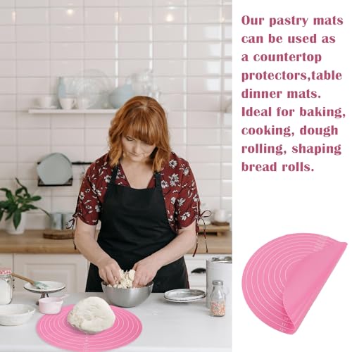 DOERDO Silicone Cake Mat - 12 Inch Round Non-Stick Baking Mat with Measurements Reusable Heat Resistant Pastry Pad for Rolling Dough Cake Turntable Pizza Cookie
