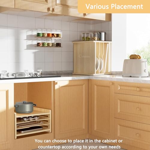 Celestite Wooden Baking Sheet Organizer for Cabinet, Baking Tray Organizer, Cookie Sheet Organizer for Cabinet Kitchen Storage Organization Accessories - color: 4 Tier 12.4"wx8.9hx16.7d